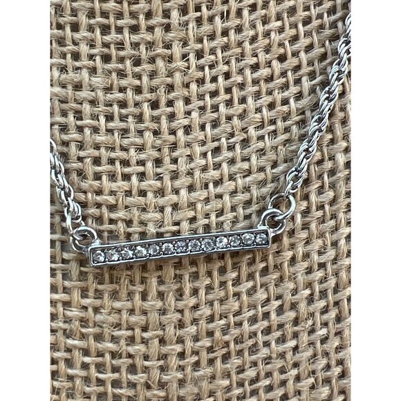 JLO Jennifer Lopez Bar Pendant Necklace Silver Tone Rope Chain Rhinestones Adj - Picture 2 of 5
